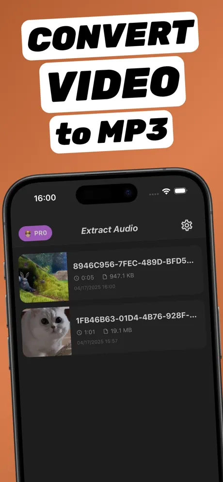 Library of extracted MP3 audio files in the app